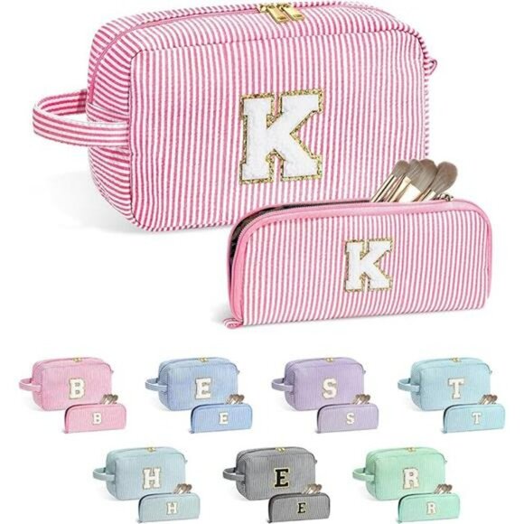 Personalized Initial Makeup Bag Gift Set for Teen Girls Women Travel Organizer - Picture 7 of 7